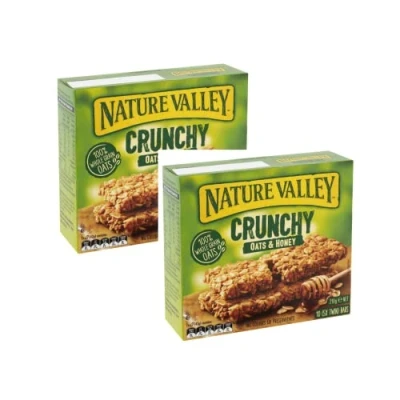 Imagen de Nature Valley Barras de cereales crujientes crujientes, 100% copos, avena entera y miel, sin colores ni conservantes, lactosa, apto para vegetarianos, 2 x 210 gramos (20 bares)