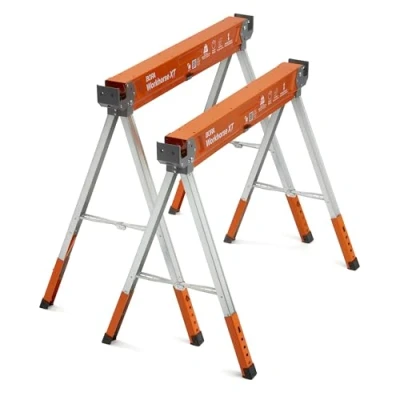 Imagen de BORA Workhorse XT Juego de 2 caballetes sierra plegables, resistentes, altura ajustable, par con patas ajustables, caballo resistente para contratistas, banco trabajo portátil