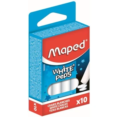 Imagen de Maped Tizas Blancas para Aceras 10 Pizarras Fabricadas con Carbonato de Calcio Fórmula Libre Polvo Mejor Visibilidad y Legibilidad