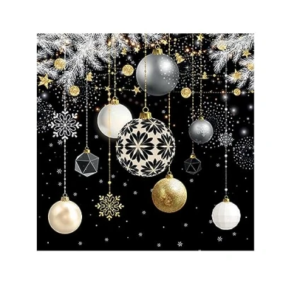 Imagen de 20 Servilletas de Navidad elegantes bolas en negro como decoración mesa. papel con diseño. También para decoupage y (33 x 33 cm)