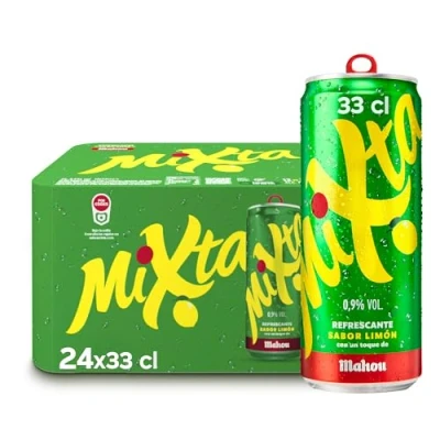 Imagen de Mahou Mixta, Pack de 24 Latas x 33 cl, Combinación Cerveza 5 Estrellas Con Limón, Sabor Ligero y Refrescante, 0,9% Alcohol