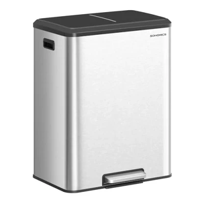 Imagen de SONGMICS Papelera de Cocina, 2 x 30 L Cubo Doble para Reciclaje y Basura, Cubos Interiores, Acero Inoxidable, Tapa Cierre Suave, Pedal Ancho Robusto, Plata Metálico LTB556E01