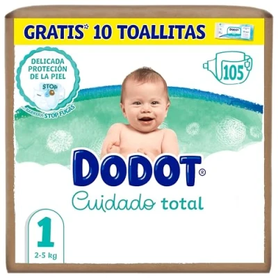 Imagen de Dodot Cuidado Total Pañales Talla 1, 105 Pañales, 2kg 5kg, Protección Delicada De La Piel