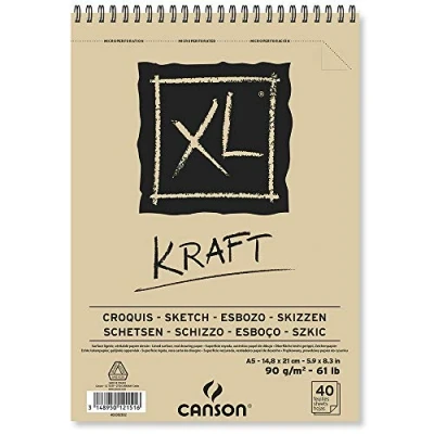 Imagen de Canson XL, Papel Kraft, Verjurado, 90g, Espiralados sobre el lado corto, A5 14,8x21cm, 40 hojas