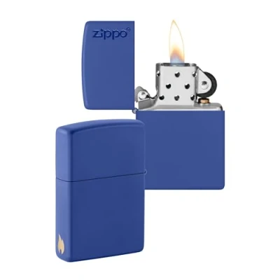 Imagen de Zippo Logotipo de y diseño Llama Royal Blue Matte Laser Engrave Color Image Mechero, rellenable, en una Caja Regalo halta Calidad