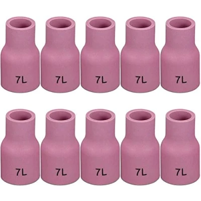 Imagen de RIVERWELD TIG Lente de gas Boquilla alúmina Copa cerámica 53N61L No.7L D11 x 35 mm compatible con antorchas soldadura PTA DB SR WP 9 17 18 20 25 26, paquete 10