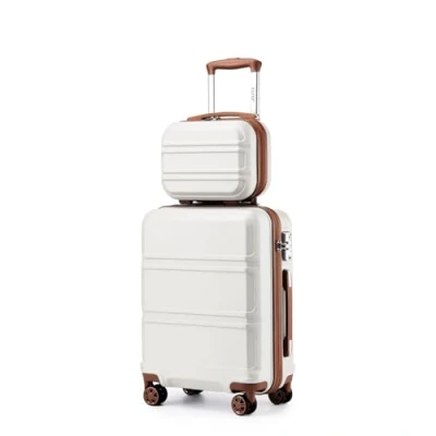 Imagen de Kono Juegos de Equipaje 2 Piezas Rigidas 55 cm Maleta Cabina con Neceser Trolley Viaje Mano 4 Ruedas giratorias y Cerradura TSA (Crema Claro)