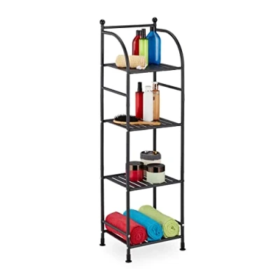 Imagen de Relaxdays Estantería Metálica, Acero, 115x33x28 cm, Estante Baño y Cocina, 4 Baldas, Librería Metal, sin Fondo, Negro
