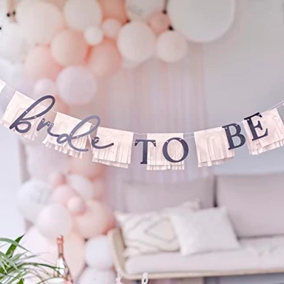 Imagen de Ginger Ray Banderines decorativos con flecos y guirnalda de borlas, 1,5 m, Color rosa, blanco (TH 101)