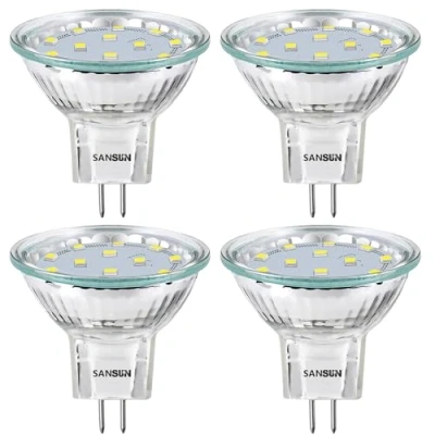 Imagen de SANSUN Bombillas LED MR11 de 2,4W, reemplazo halógeno 12V 20W, base dos pines G4/GU4/GZ4, luz blanca diurna 4000K, paquete 4