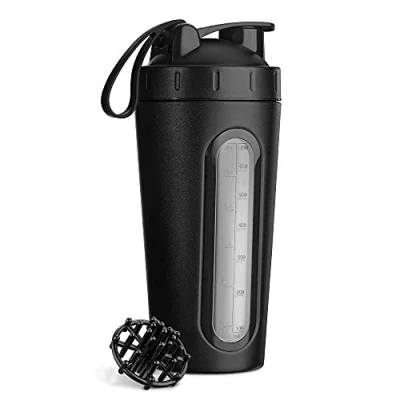 Imagen de Navaris Shaker de proteína Agitador bebidas proteínas 700 ML para fitness entrenamiento Batidora acero inoxidable mezclar bebida