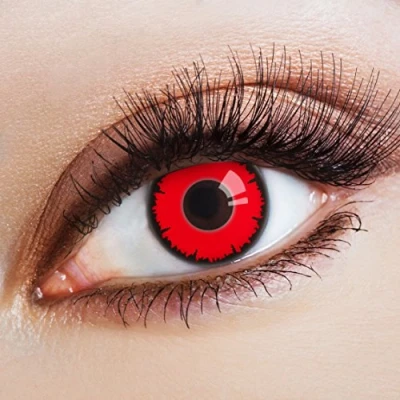 Imagen de aricona Kontaktlinsen Lentes de color contacto rojas con borde negro sin dioptrías puede utilizarse durante 12 meses, para Halloween y carnaval, 2 piezas