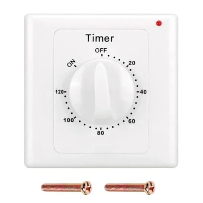 Imagen de Interruptor de Temporizador,120min Temporizador Enchufe Pared,Regresiva Tiempo,mecánico Control Cuenta Regresiva,Interruptor Mecánico Panel
