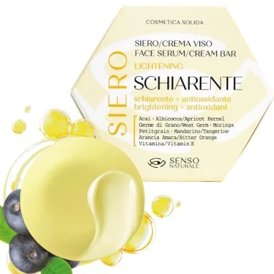 Imagen de Suero Facial Sólido Iluminador Aclarante 100% Natural, Crema para Pieles Apagadas, Enzimática, Manchas con Vitamina E, Mascarilla de Noche Antioxidante, Vegano y Bio