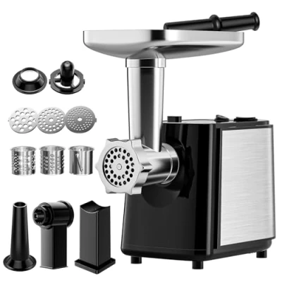 Imagen de Picadora de Carne Electrica,Helangel 2000W Con 3 Placas Corte Acero Inoxidable velocidad ajustable la máquina picada