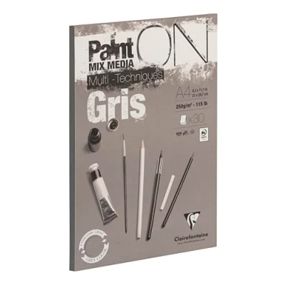 Imagen de Clairefontaine 975809 C paint&#039; on Bloc encolado 30 hojas de papel dibujo 250 g 21 x 29,7 cm Gris