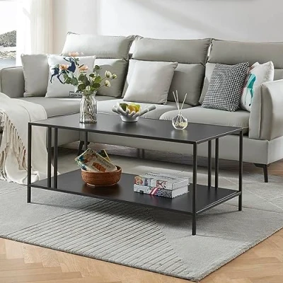 Imagen de [en.casa] Mesa de Centro Rectangular con 1 Estante Café para Salón Sala Espera Despacho Diseño Industrial Metal 47 x 110 55 cm Negro