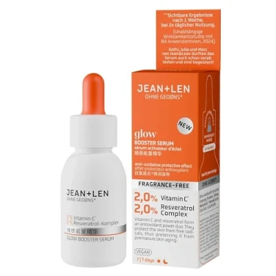 Imagen de Jean &amp; Len Glow Booster Serum, ideal para todo tipo de piel, da brillo a la piel apagada, suero facial con derivado vitamina C y complejo resveratrol, una tez más uniforme, 30 ml