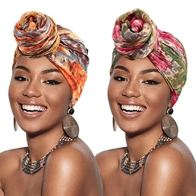 Imagen de DRESHOW Vendas para la Cabeza Mujeres Negras Pañuelo de Estirable Turbante Largo Envoltura Suave