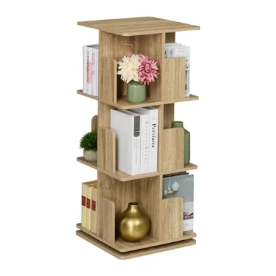 Imagen de Relaxdays Estantería para Libros, Giratoria 360 Grados, 3 Niveles, Efecto Madera, 95 x 39 cm, Librería, Natural, Tablero de Fibras, Acero