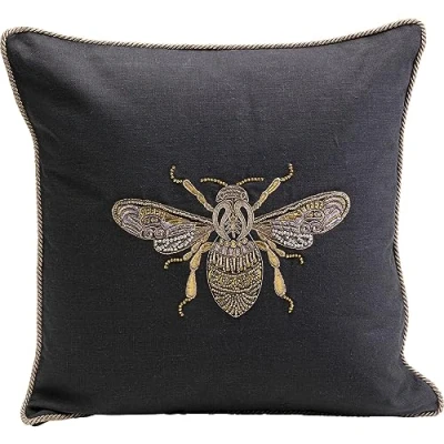 Imagen de Kare cojín de diseño Abeja Brillante, Negro, Funda extraíble con Cierre Cremallera, Relleno, Decorativo, Accesorio para el hogar, en Aspecto Terciopelo, 40 x cm (Alto