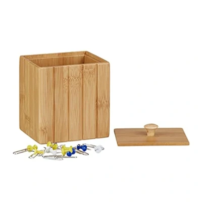 Imagen de Relaxdays caja de almacenamiento con tapa, pequeña madera, bambú, HBT 10 x 8 cm, natural