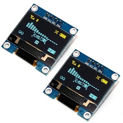 Imagen de Fasizi 2pcs 0.96&quot; I2C IIC SPI Serial 128x64 OLED Display Module Board con cabeceras de pines para Arduino Fuente azul amarillo
