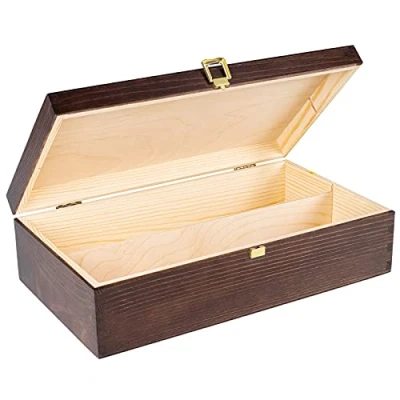 Imagen de Creative DECO Marrón Caja Madera Vino Barnizada 2 Botellas 35x20x10cm Tapa y Bisagra Divisores Extraíbles Navidad Regalo Decorar Decoupage Almacenamiento Decoración Manualidades