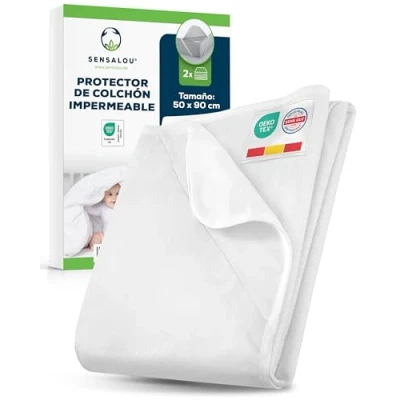Imagen de Sensalou Protector de colchón impermeable para cuna bebé, 50 x 90 cm, 2 unidades