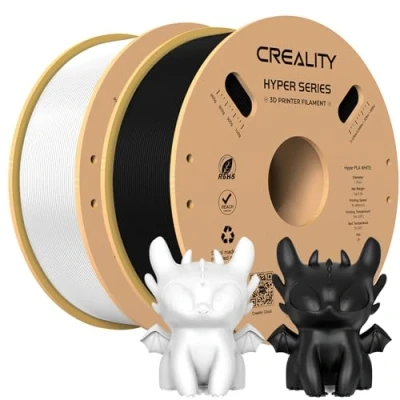 Imagen de Creality Official Hyper Pla Filament Negro+Blanco 2kg, Filamento de Impresora 3D para Impresión Alta Velocidad, Suave, Rendimiento Voladizo Precisión Dimensional +/ 0.03mm, 2 Rollos