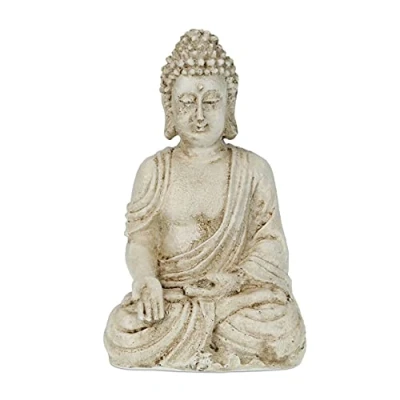 Imagen de Relaxdays Buda Sentado, Resistente Intemperie, Decoración Zen, Figura Decorativa, 17,5 x 10,5 7,5 cm, Blanco Crema