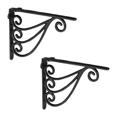 Imagen de Relaxdays Set de Escuadras Estantería, 2 Ángulos, 23,5 x 4 18 cm, Adornos Envejecidos, Hierro Fundido, Color Negro