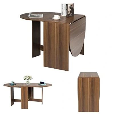 Imagen de COSTWAY Mesa Plegable de Madera, Comedor con 2 Solapas,Bordes Redondos, Pernos Ocultos,Soporte Cruciforme, Portatil para Cocina Balcón Jardín 80x163x75 cm