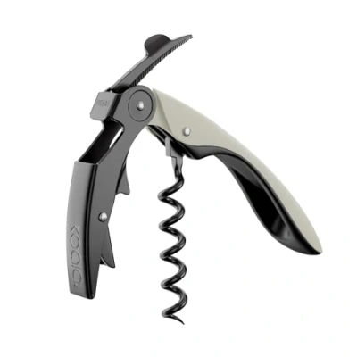Imagen de Sacacorchos profesional de doble palanca con espiral teflón y navaja High Tech Acero inoxidable mango ergonómico Incluye funda regalo Color Blacno
