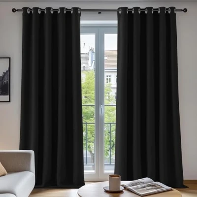 Imagen de Deconovo Cortinas para Interiores, Opacas y térmicas, aislantes, Color Liso, 2 Unidades, con Ojales, 168 x 229 cm (Ancho Alto), Negro