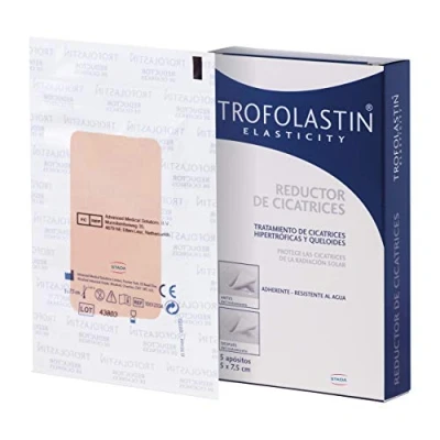 Imagen de Trofolastin Reductor de cicatrices parche poliuretano reduce y previene hipertróficas o queloides quemaduras cortes 5x7,5cm, 5 Unidad ( Paquete 1)