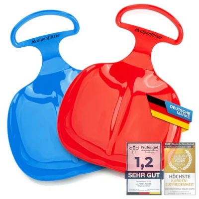 Imagen de Alpenflitzer® Set de 2 trineos Bob; Trineo con Mango; Bob para niños Nieve y tobogán Azul Rojo