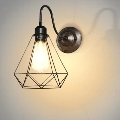 Imagen de Lámpara de Pared Vintage Industrial Apliques Metal Retro Jaula Negro E27 para Cocina Desván Restaurante Cafe Sala (A 1pack)