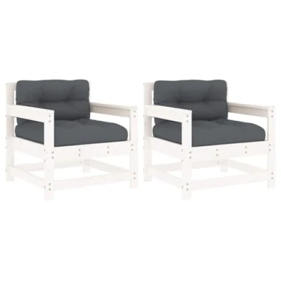 Imagen de vidaXL Sillones de jardín con Cojines 2 uds Madera Maciza Pino Blanco