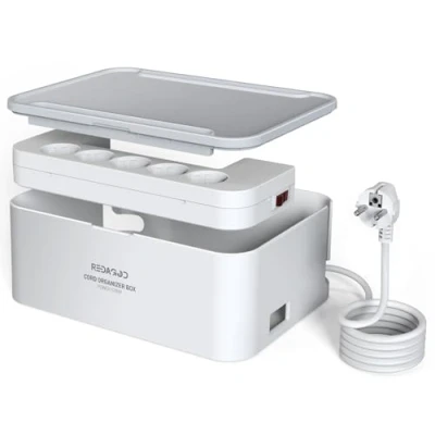 Imagen de Regletas Enchufes con Caja Organizadora de Cables, Redagod (2500W) Interruptor,5 Puertos AC+3 USB(15.5W) 2M Cable 29.5x20.8x11.8CM Bianco