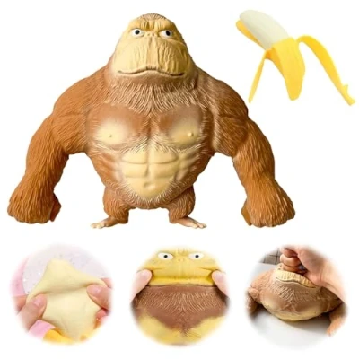 Imagen de DGUSO Gorila Realista de Descompresión Látex, Juguete Indestructible, Antiestres para Adultos Ocio Diversión Alivio del Estrés con Amasar Plátano Pelado