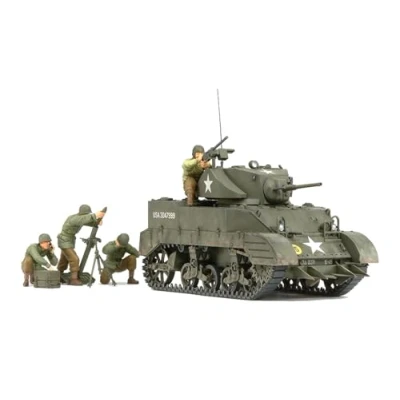 Imagen de Tamiya 300035313 WWII US M5A1 Leicht Panzer Tanque de la 2 Guerra Mundial en Miniatura con mortero y 4 Figuras (Escala 1:35)