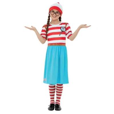 Imagen de Smiffys ¿Dónde está Wally? Disfraz de Wenda Lujo, Rojo y blanco, vestido con lenticular impresa en 3D, medias, sombrero gafas