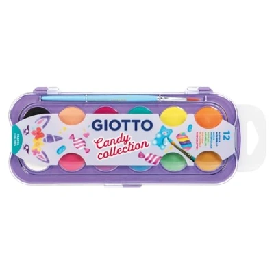 Imagen de Giotto Acuarela Candy Collection, Caja de plástico reutilizable, Surtido colores candy, 12 piezas