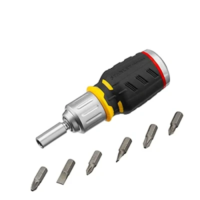 Imagen de STANLEY FatMax FMHT0 62688 Destornillador con 6 puntas intercambiables Range, Mecanismo de carraca 40 dientes, Ángulo 9, 3 posiciones carraca, Mango bimaterial