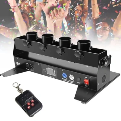 Imagen de Hydravex máquina lanzadora de Confeti Profesional, sopladora 4 Disparos, cañón DMX/Control Remoto para Bodas, Discotecas, espectáculos, Clubes, escenarios y Fiestas