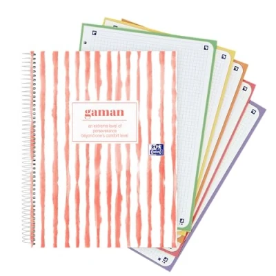 Imagen de Oxford, Cuaderno A4+, Cuadrícula 5x5, Tapa Extradura, 120 Hojas, 5 Colores de Recuadro, 4 Taladros, Libreta Bonita Japandi, Diseño Gaman