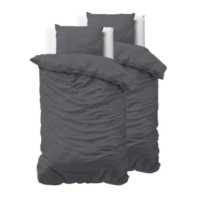 Imagen de Sleeptime Juego de ropa cama 100 % algodón, 155 x 220 cm, 4 piezas, color gris antracita liso, suaves fundas edredón sin planchado y con cremallera, 2 almohada 80 cm