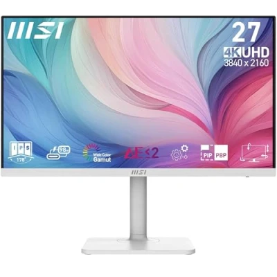 Imagen de MSI Modern MD272UPHW Monitor Profesional UHD de 27&quot; Panel IPS 3840 x 2160, 60 Hz, Montaje VESA, Ajustable en 4 direcciones HDMI 2.0b, DisplayPort 1.4a, Tipo C Blanco