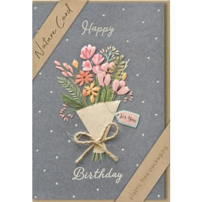 Imagen de BSB Tarjeta de cumpleaños con diseño flores pintadas, hecha a mano, 11,6 x 16,6 cm